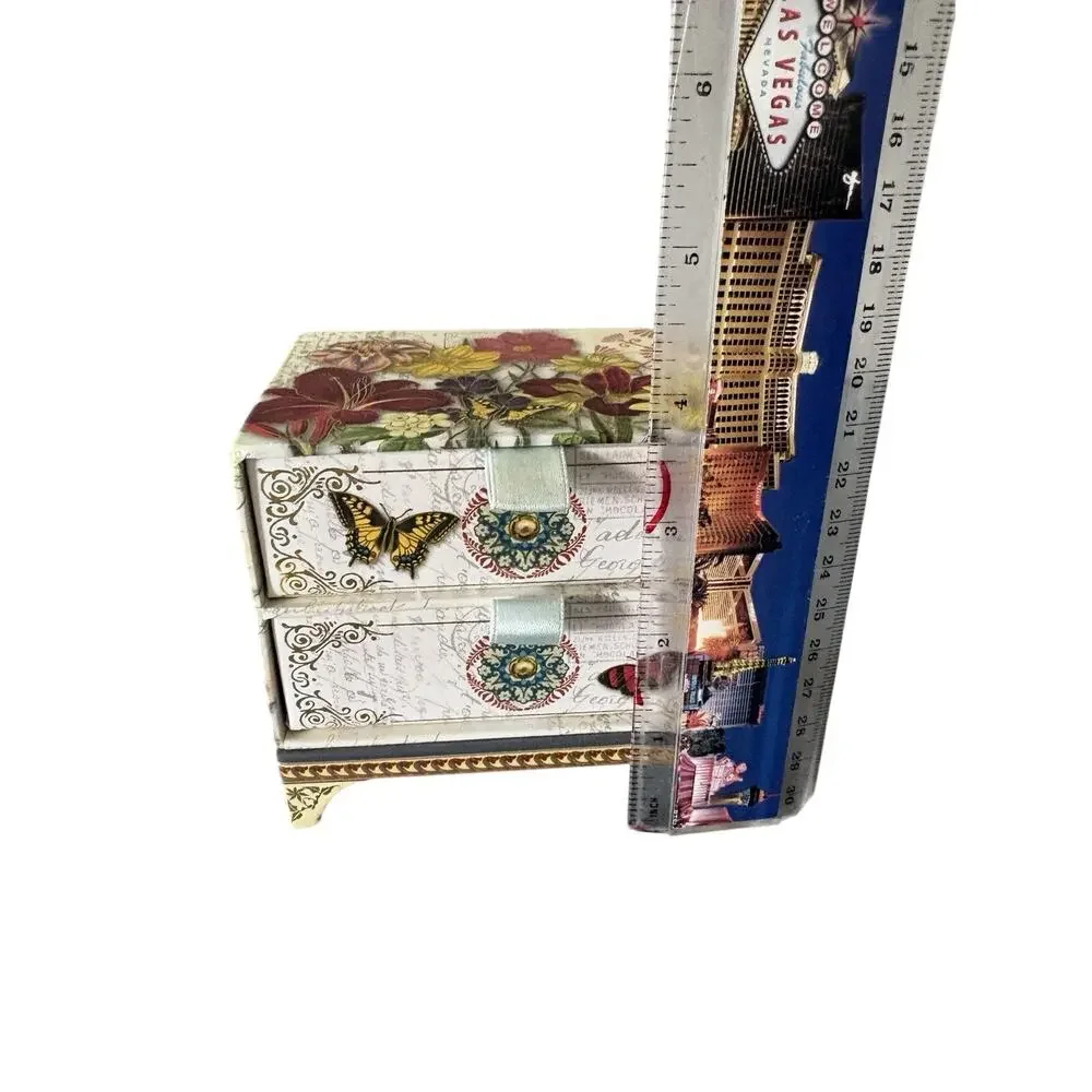 Punch Studio Floral Butterfly 2 Drawer Keepsake Jewelry Box Trinket Chest Vanity